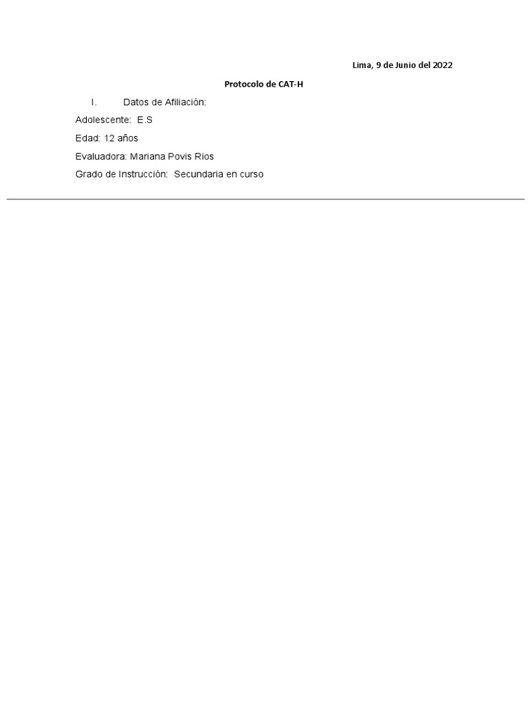 Hoja de Protocolo Del CAT-H | PDF
