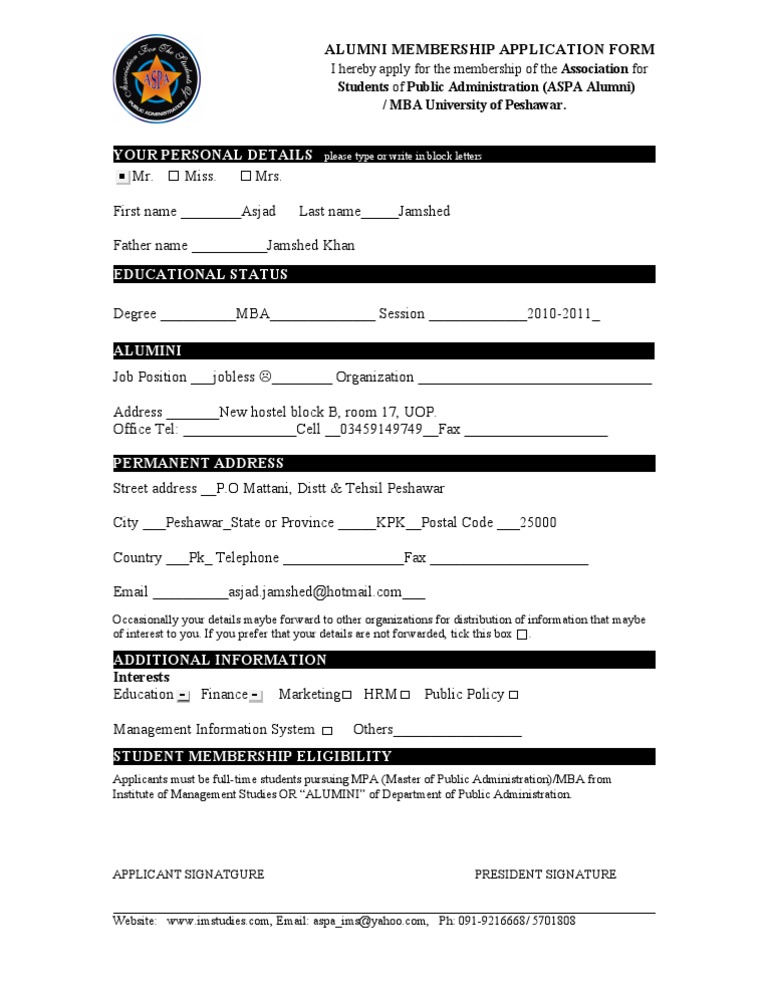Alumni Membership Application Form | PDF