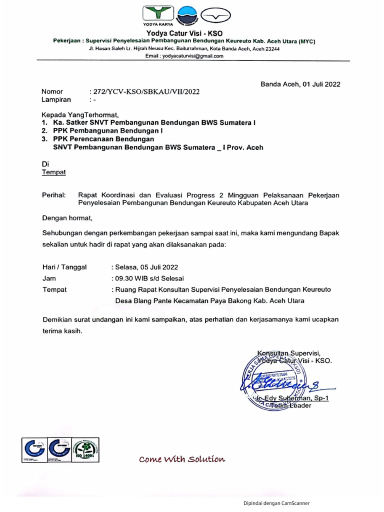 Surat Undangan Rapat Evaluasi Progres 2 Mingguan | PDF