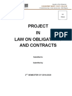 Project IN Law On Obligations and Contracts: 2 SEMESTER SY 2019-2020
