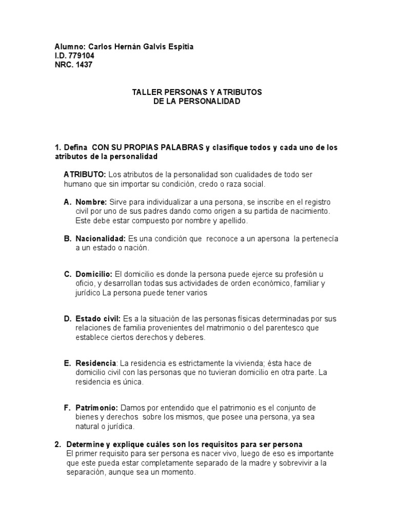 Atributos de la Personalidad y su Clasificación | PDF | Estado ...