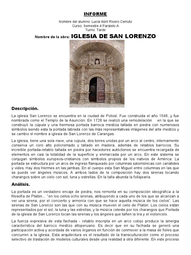 Arquitectura de la Iglesia San Lorenzo | PDF | Iglesia (edificio) | Barroco