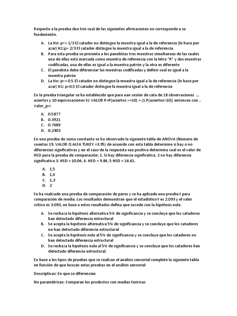 Respecto A La Prueba Duo Trio Cual de Las Siguientes Afirmaciones No ...