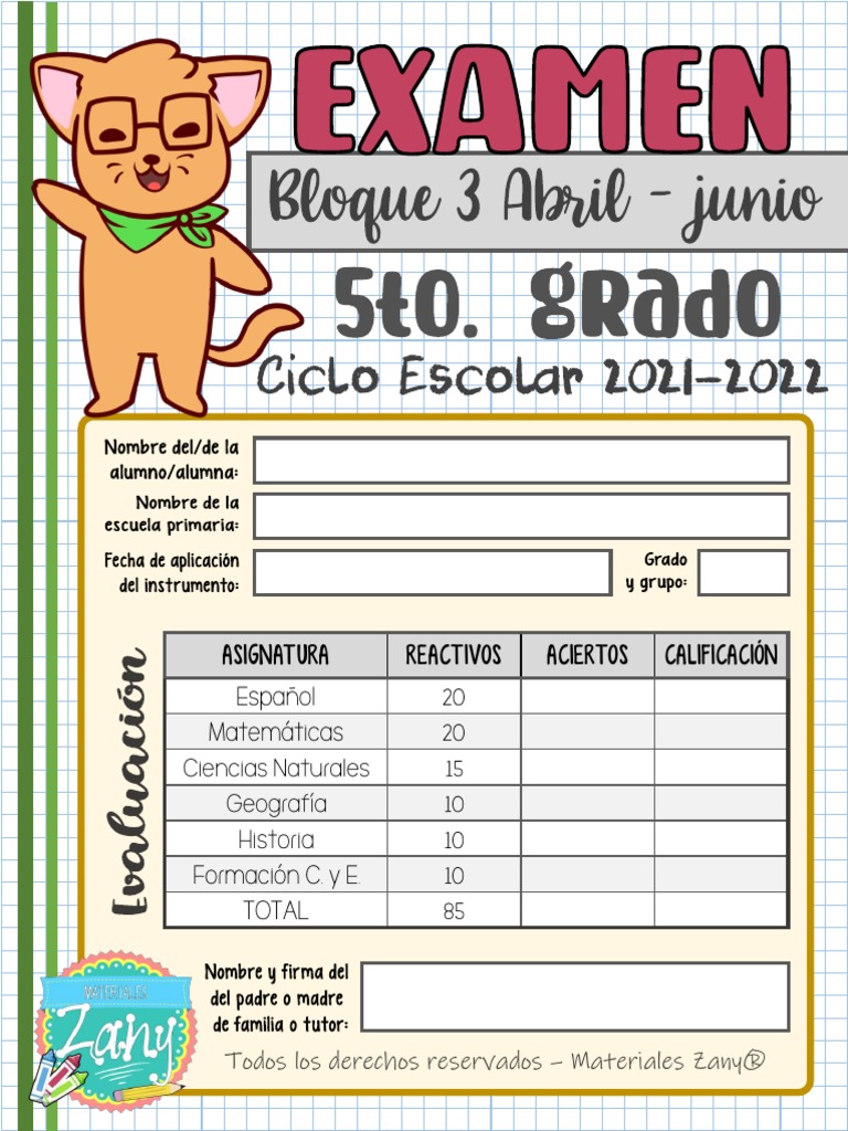 examwn zany quinto grado PDF