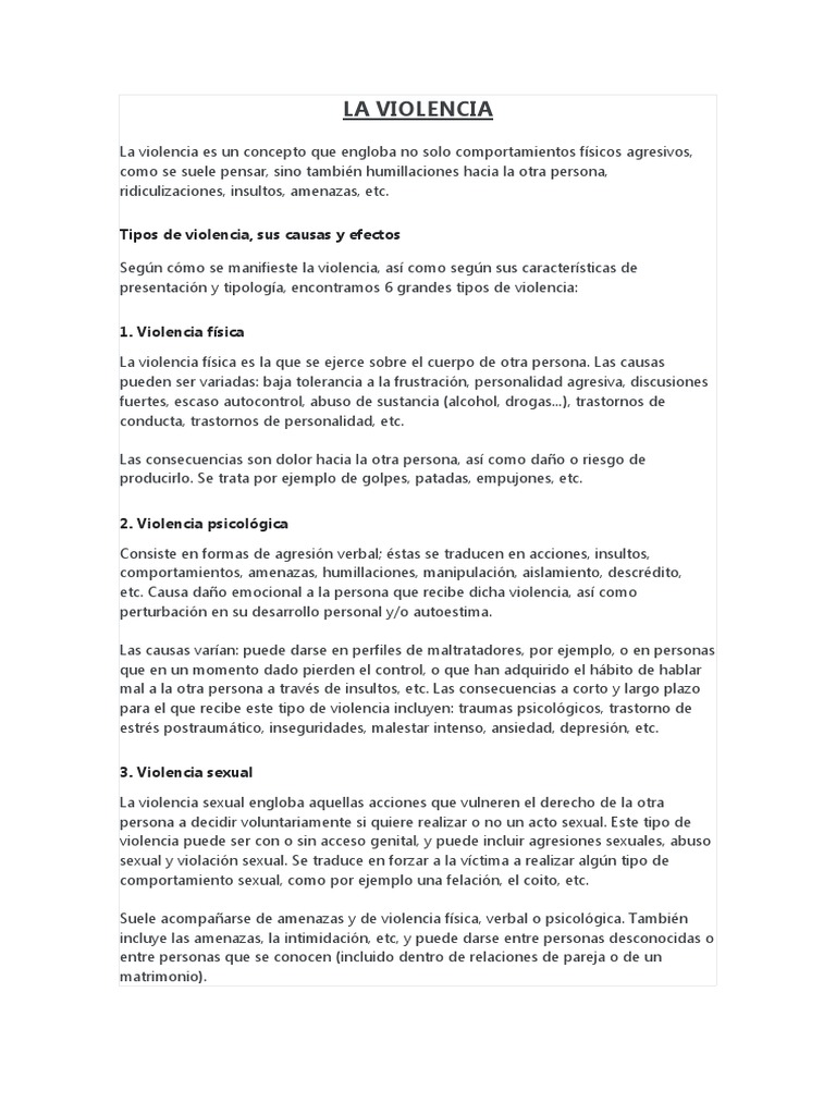 Tipos y Consecuencias de la Violencia | PDF | La violencia contra las ...