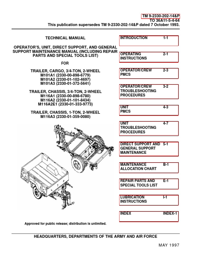 Maintenance Manual for Trailers M101, M116, and Associated Components