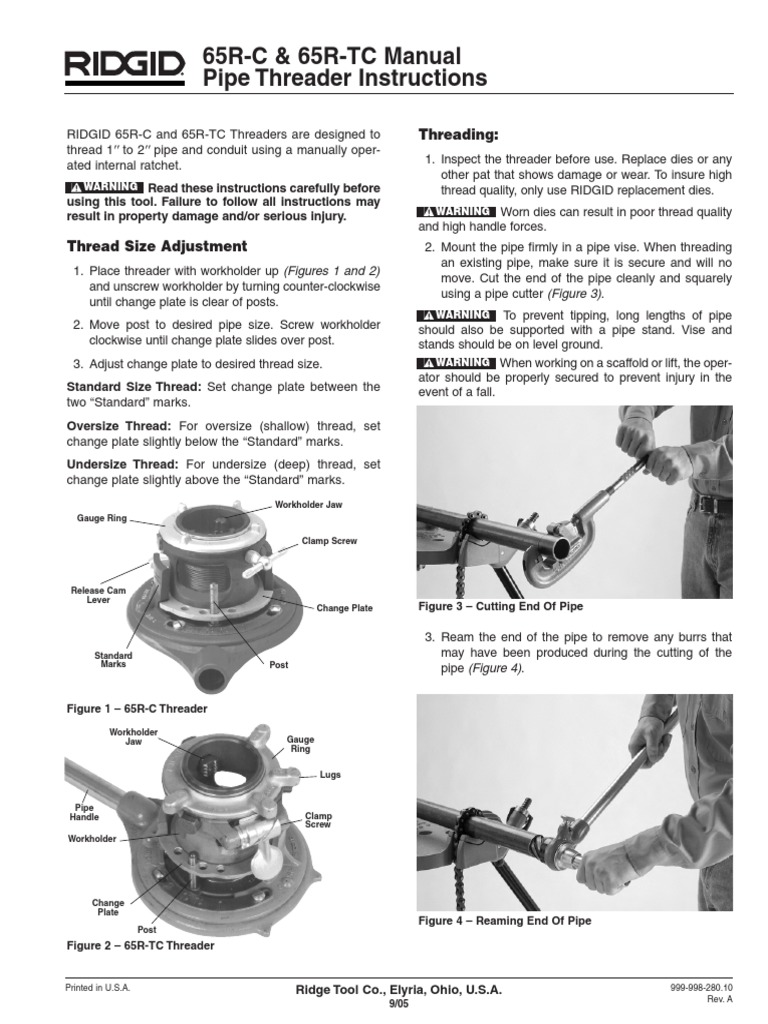 65R-C & 65R-TC Manual Pipe Threader Instructions: Threading | PDF ...