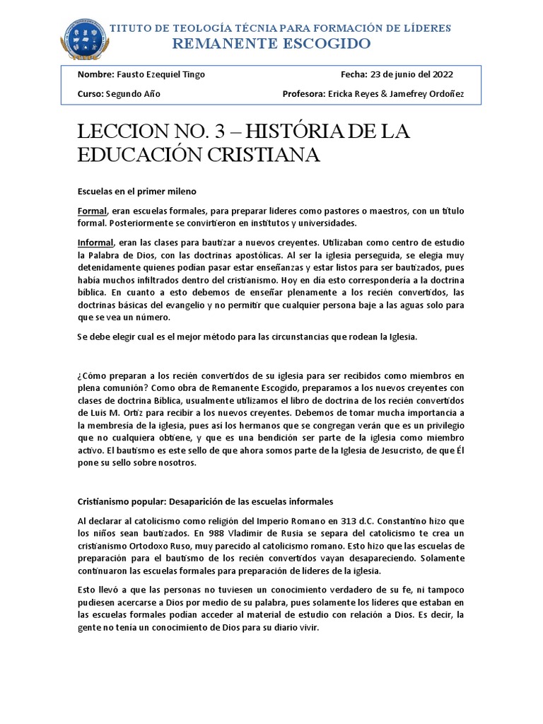 Historia de la Educación Cristiana | PDF | Iglesia Católica ...
