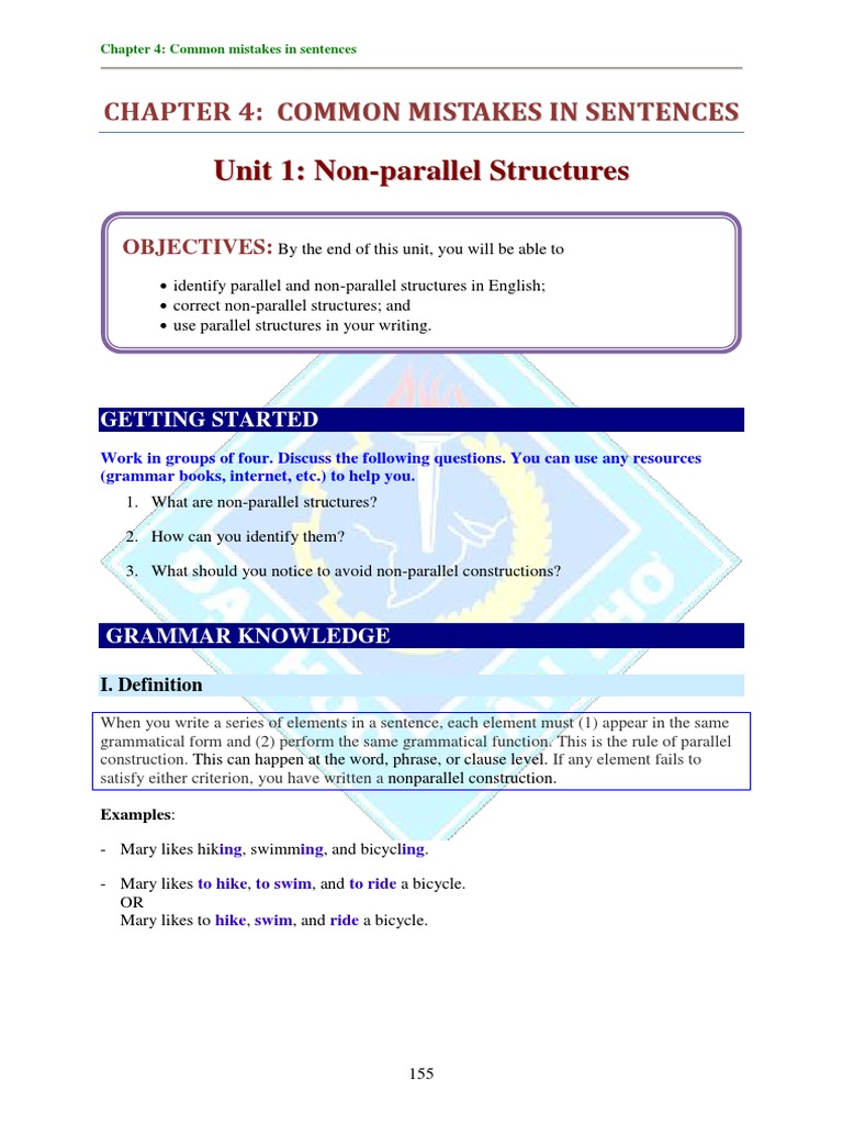 Parallel Structures and NonParallel Constructions Common Mistakes and