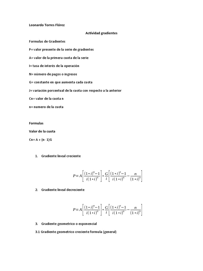 Formulas de Gradientes | PDF
