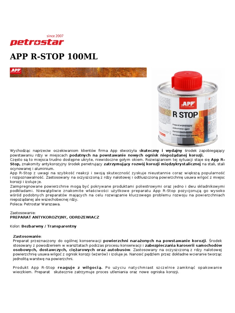 Rust Stop Product: "App-R-Stop"polish Guide | PDF