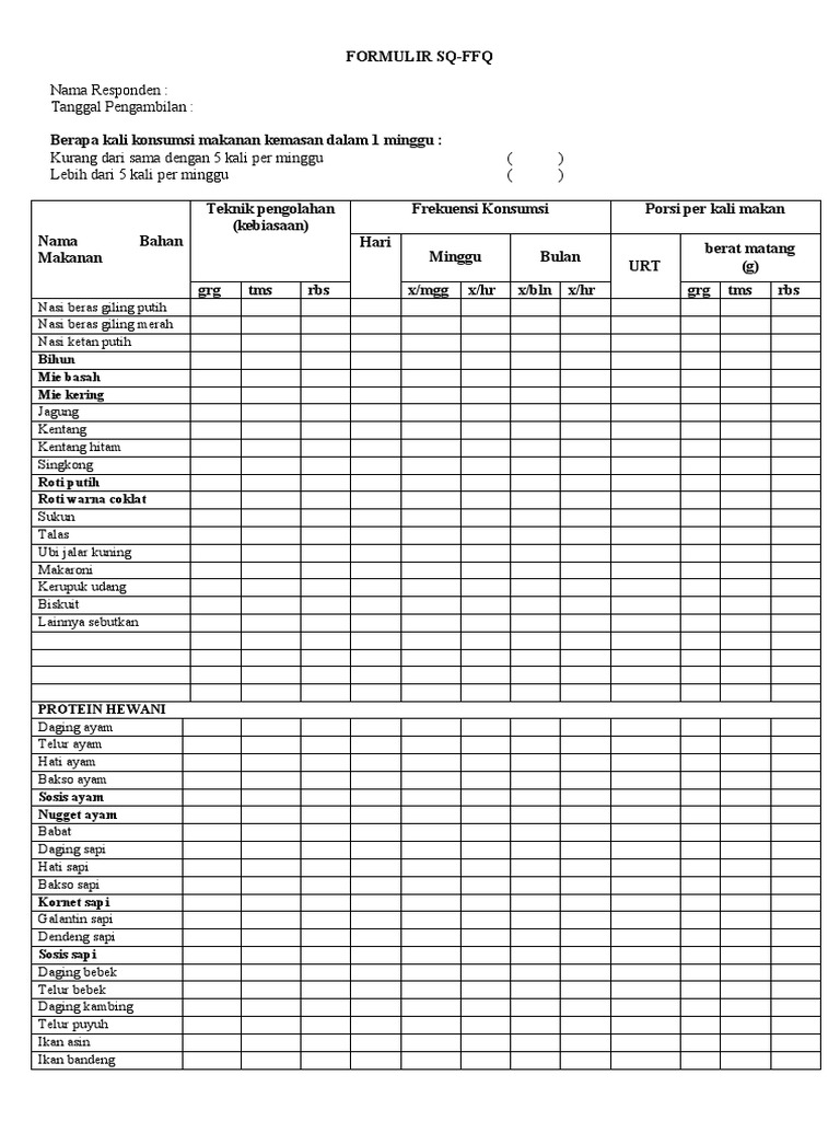 Form Sq Ffq Tugas Gizi Kuliner Tahun 2015 2018 Kuesio vrogue.co