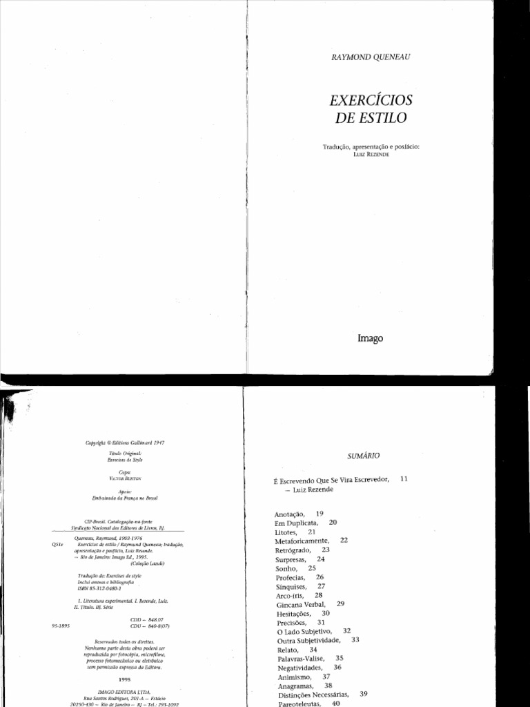 Exercicios de Estilo de Raymond Queneau em Portugues