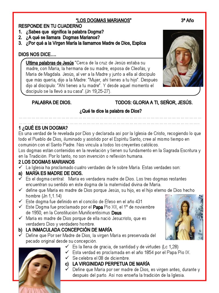 Dogmas Marianos | PDF | María, madre de Jesús | Creencia religiosa y ...