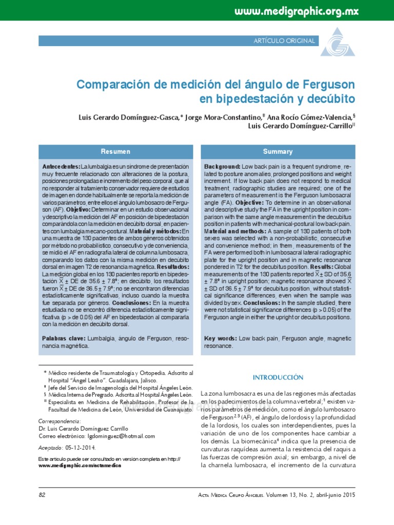 Comparación del ángulo de Ferguson lumbar | PDF | Índice de masa ...