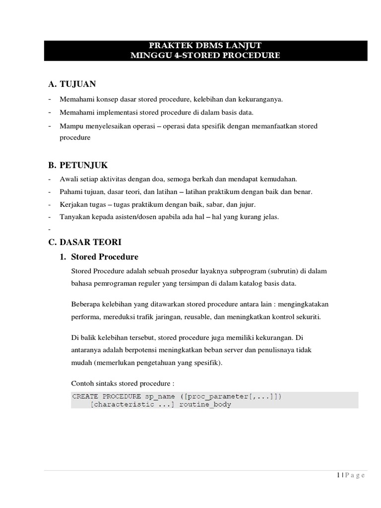 Panduan Praktikum Stored Procedure DBMS | PDF