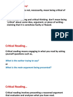 Critical Reading Does Not, Necessarily, Mean Being Critical of What You Read