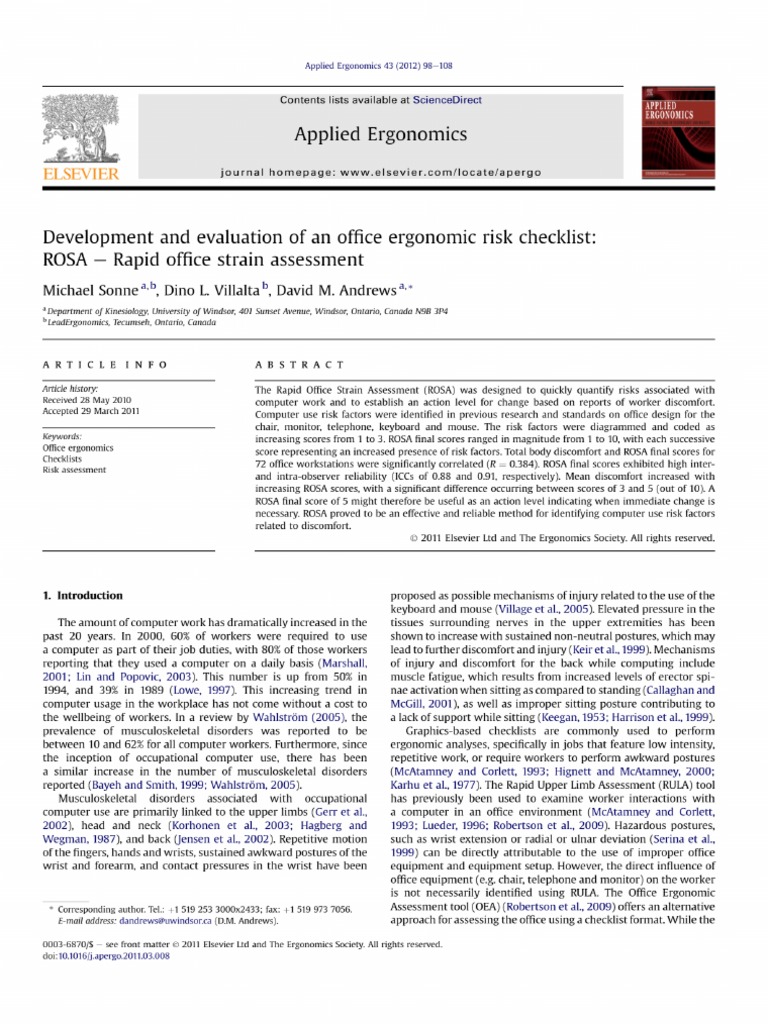 Development and Evaluation of an Office Ergonomic Risk Checklist_ ROSA ...