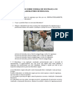 Exercícios Sobre Normas de Segurança No Laboratório de Biologia