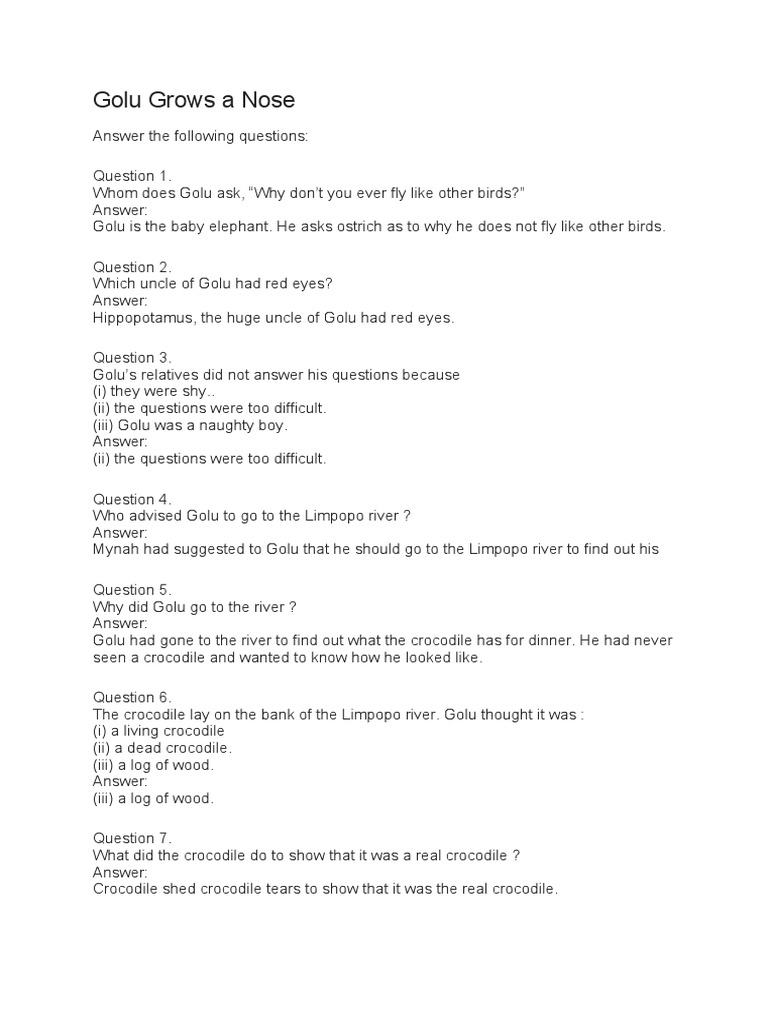 Class 7 English Chapter 3 Golu Grows A Nose Word Meaning