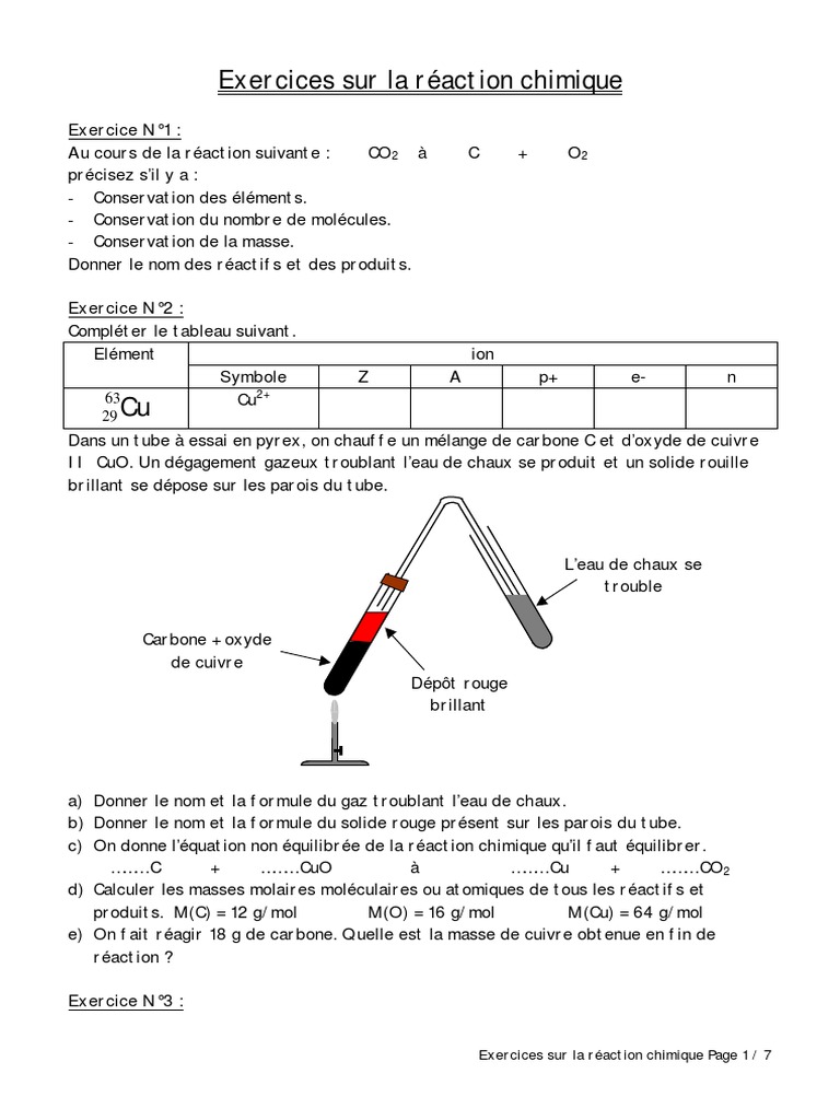 Exercices sur les réactions chimiques | PDF | Concentration molaire | Fer