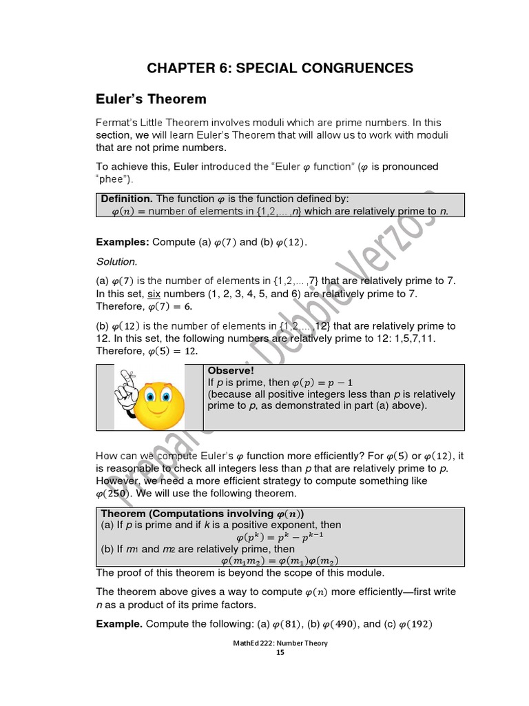 Eulers Theorem and Fermats Little Theorem | PDF | Prime Number | Fermat ...