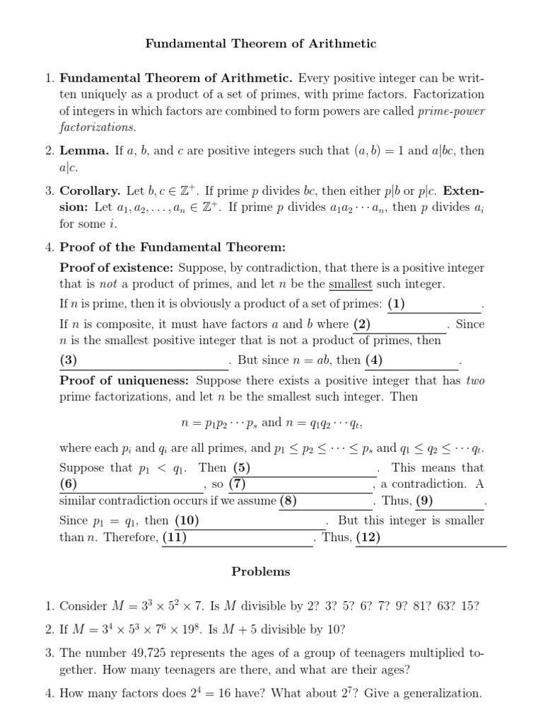 State And Prove Fundamental Theorem Of Arithmetic Prime