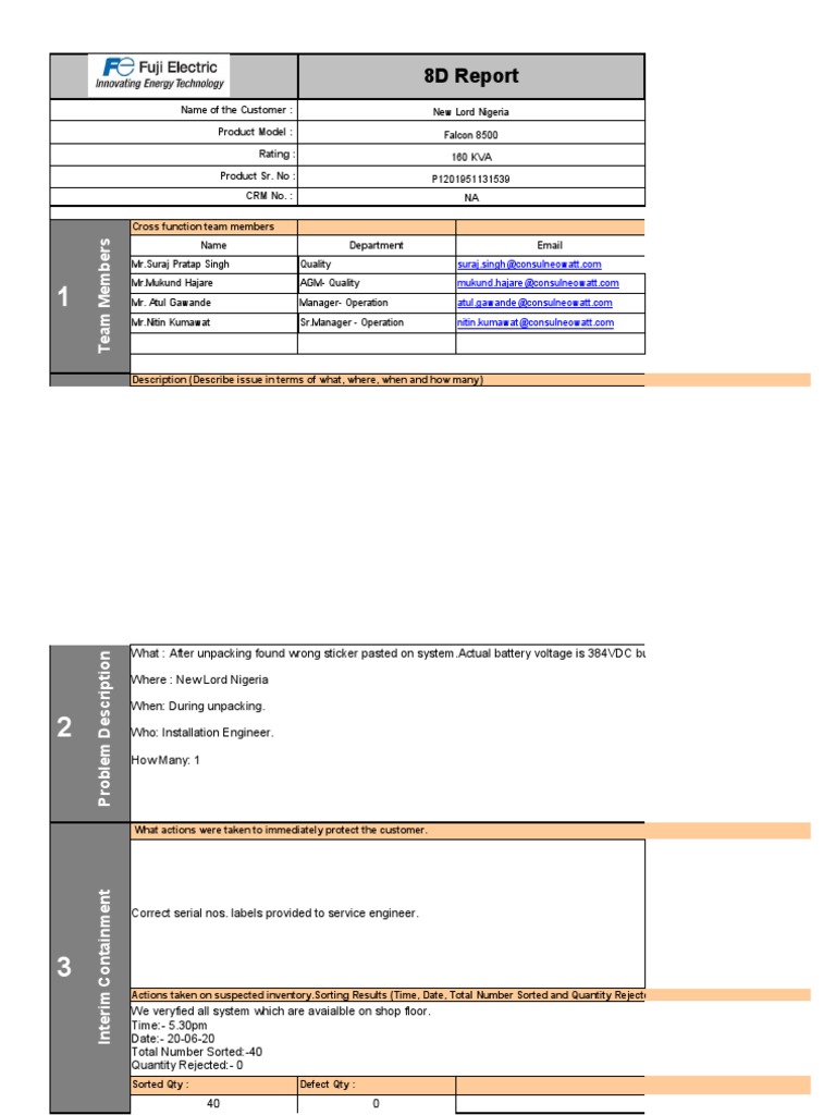 8D Report for Falcon 8500 Issue | PDF | Business | Computing