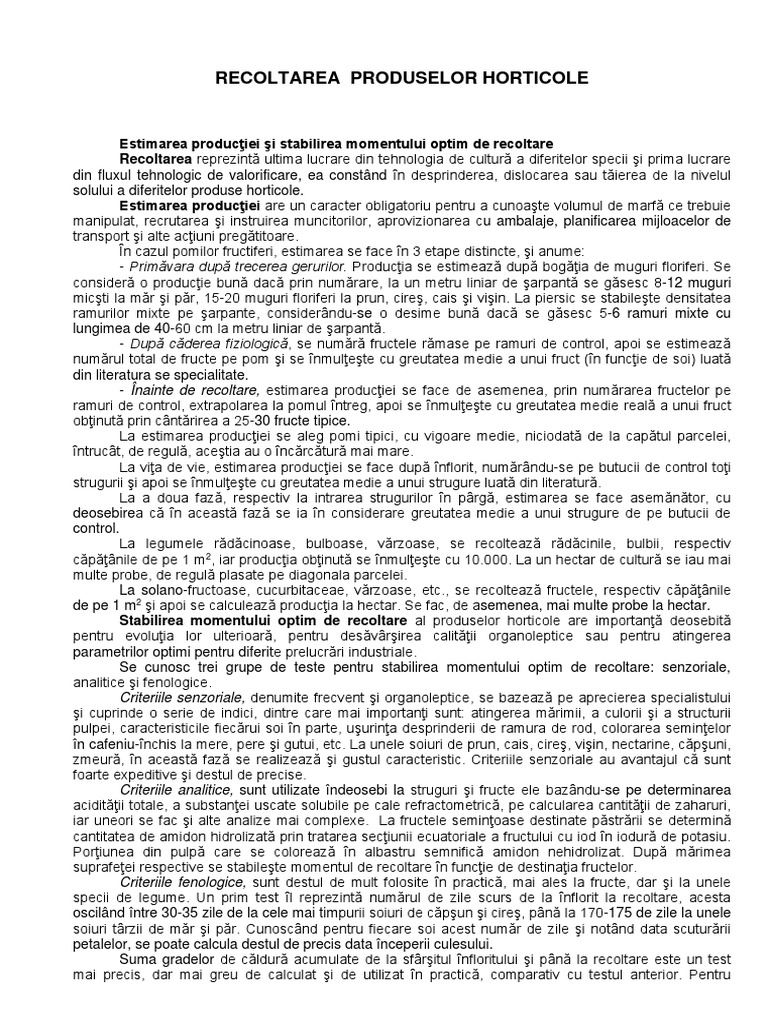 04 Recoltarea Produselor Horticole | PDF