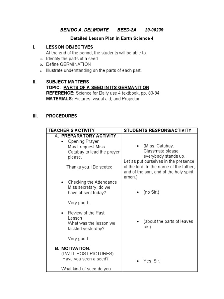 Lesson Plan Science PDF Seed Germination