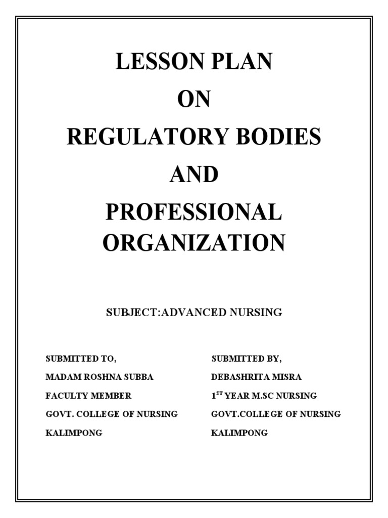 Lesson Plan ON Regulatory Bodies AND Professional Organization PDF