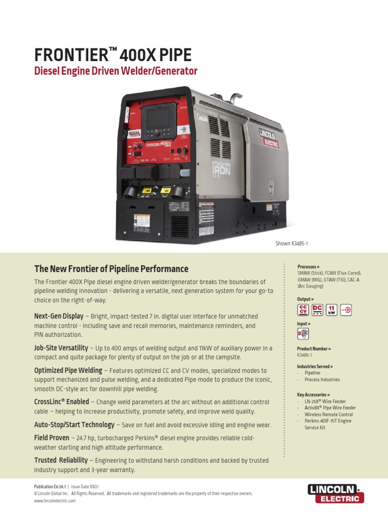Frontier 400X PIPE Diesel Engine Driven Welder/Generator PDF Mains
