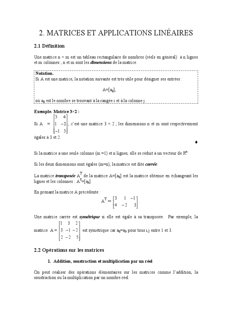 Matrices et opérations linéaires | PDF | Matrice (Mathématiques) | Base ...