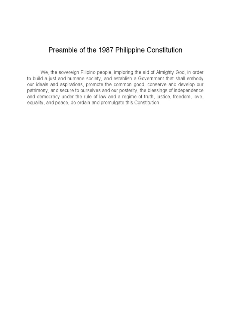 Preamble of The 1987 Philippine Constitution | PDF | Politics ...