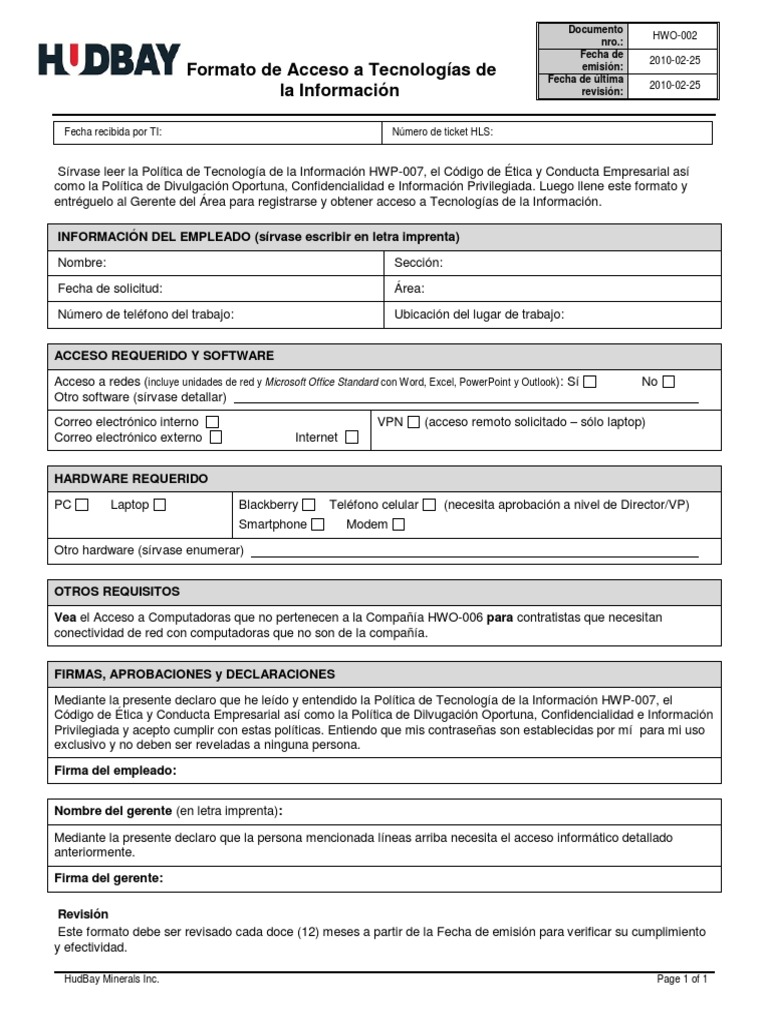 MDS-F-09 Information Technology Access Form-Spa - 7724 | PDF ...