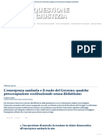 L'emergenza Sanitaria e Il Ruolo Del Governo: Qualche Preoccupazione Costituzionale Senza Disfattismo