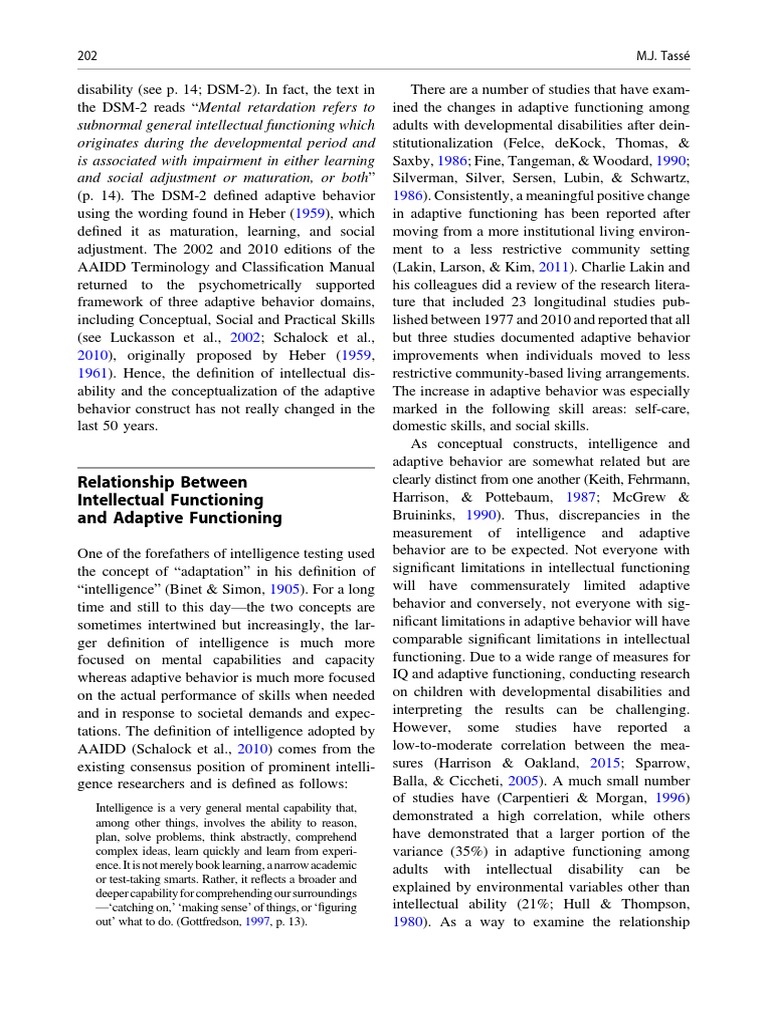 Relationship Between Intellectual Functioning and Adaptive Functioning ...