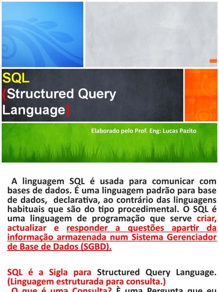 Aula XX - Introdução Ao SQL (Structured Query Language) | PDF | SQL ...