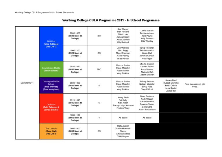 Worthing College CSLA School Schedule | PDF