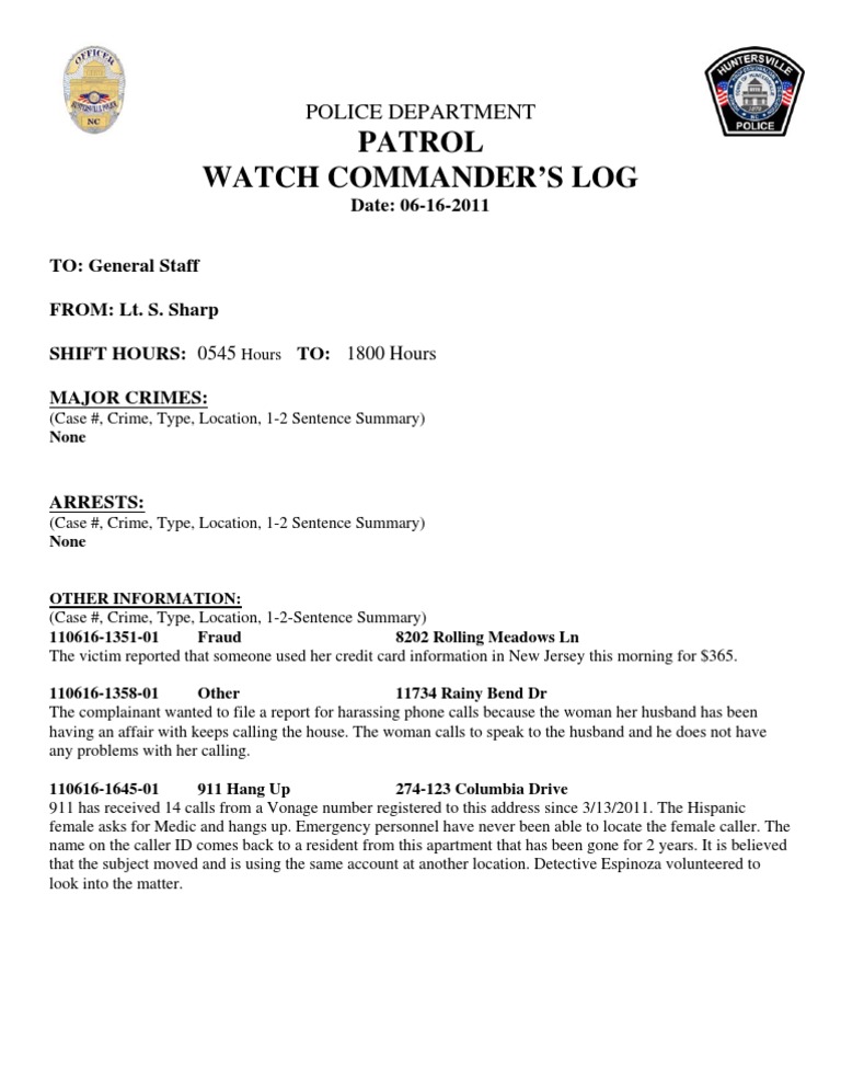 Watch Log 6-16-11day | PDF