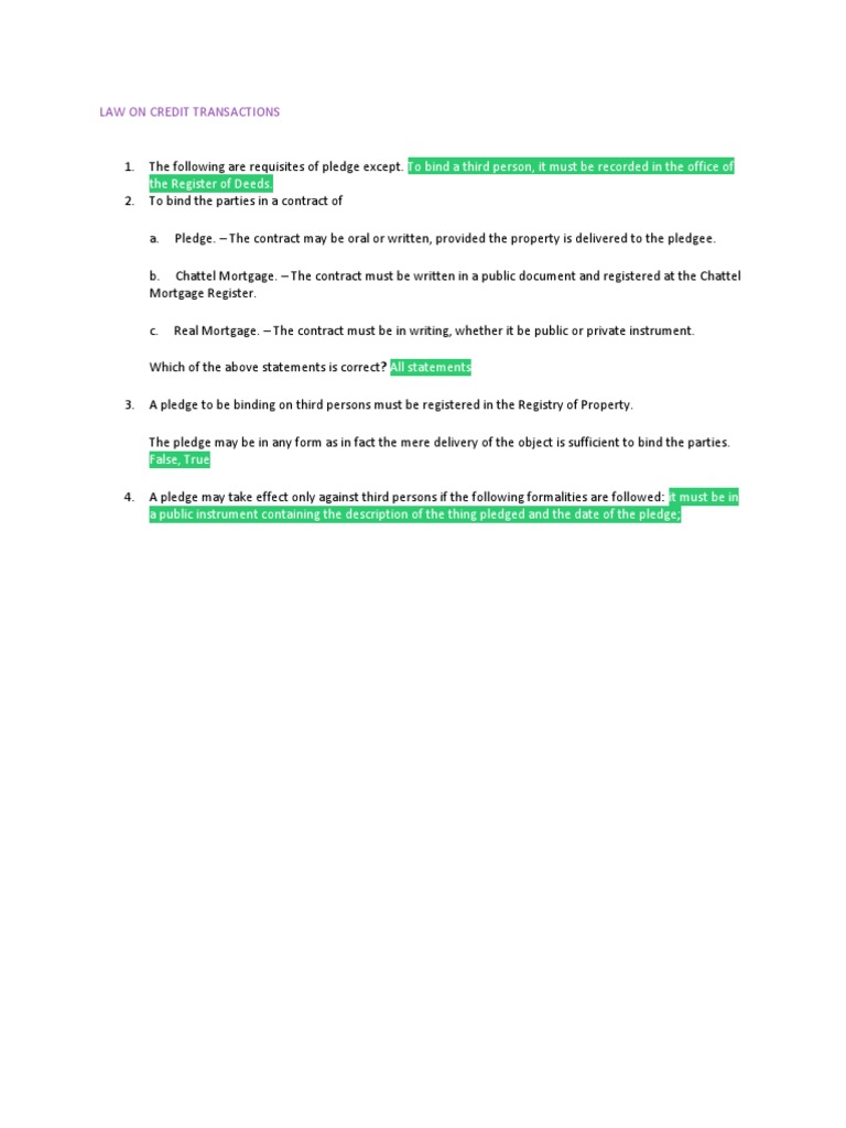 Binding Requirements for Pledge Contracts | PDF | Finance & Money ...