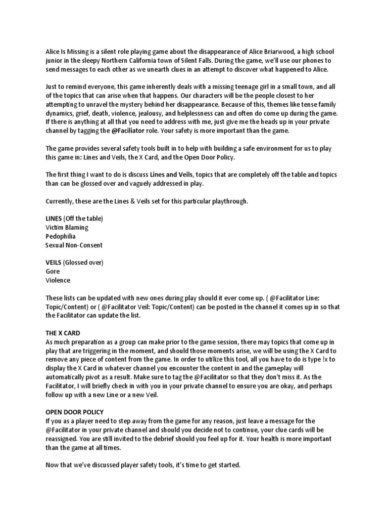 Alice is Missing Facilitator Script PDF Voicemail