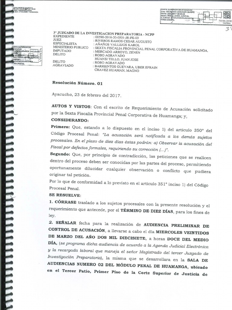 Ejemplo de Resolución Que Corre Traslado de La Acusación y Programa Fecha para La Audiencia de