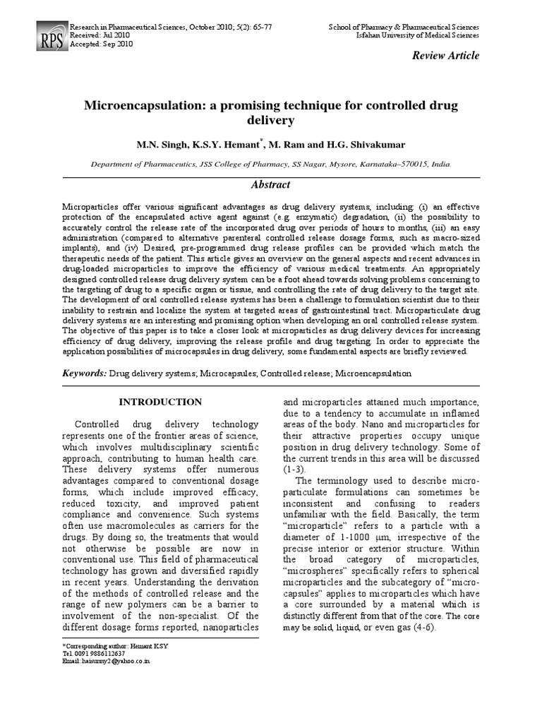 Microencapsulation for Controlled Drug Delivery | PDF | Emulsion ...