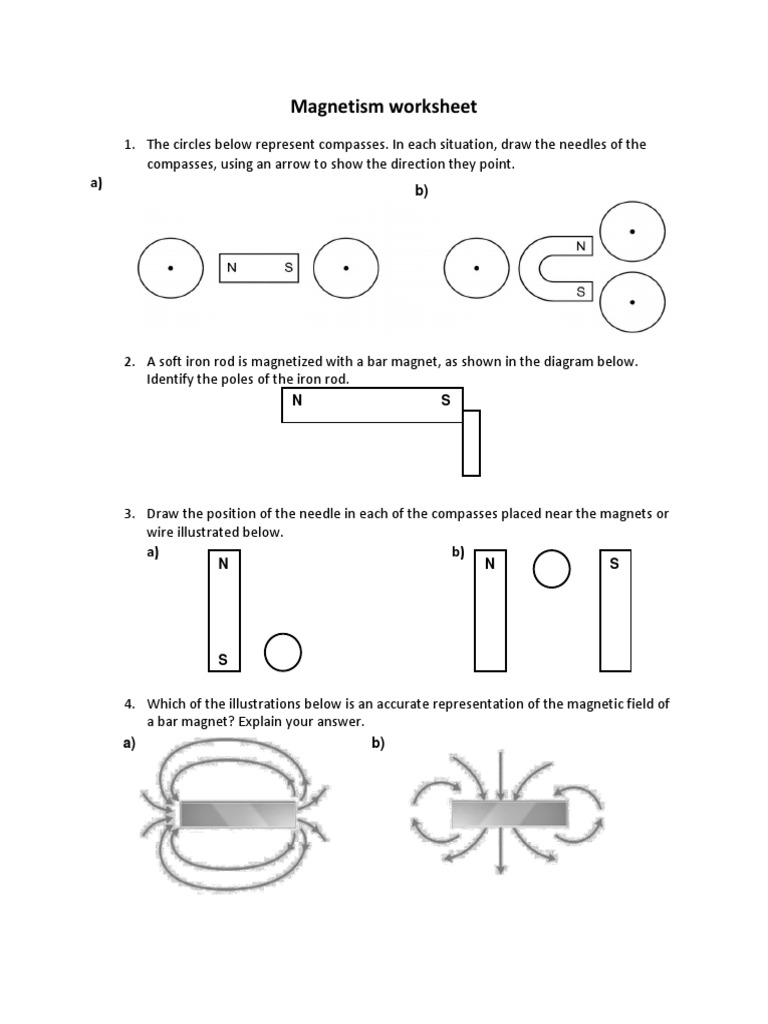 Magnetism Worksheet for Grades 6-7 | PDF | Compass | Magnetic Field