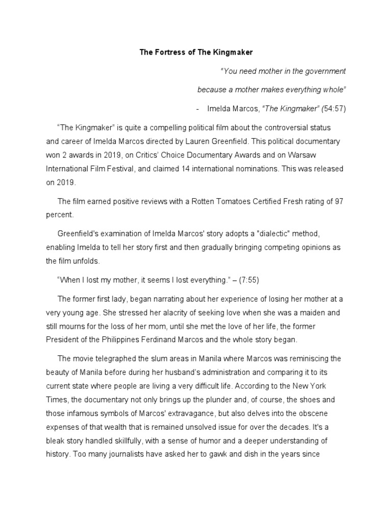 The Kingmaker Movie Review (2019) PDF