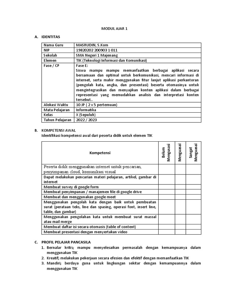 Modul Praktek TIK untuk Siswa Kelas X | PDF