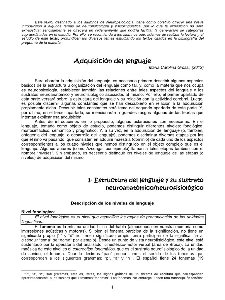 Estructura y Adquisición del Lenguaje | PDF | Aquisición de idioma ...
