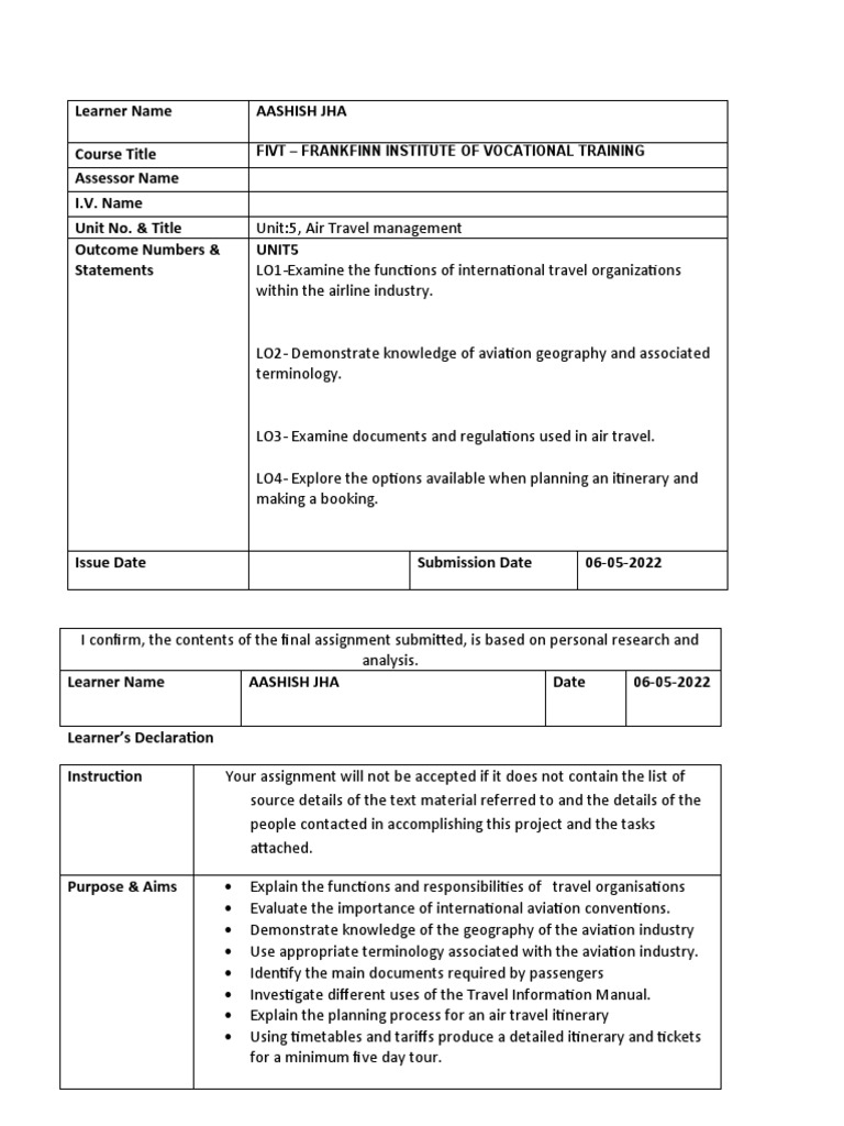 Travel Assignment | PDF | Transport