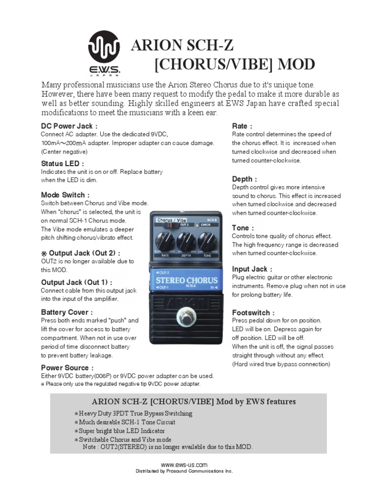 Arion SCH-Z Chorus/Vibe Mod Overview | PDF | Switch | Sound